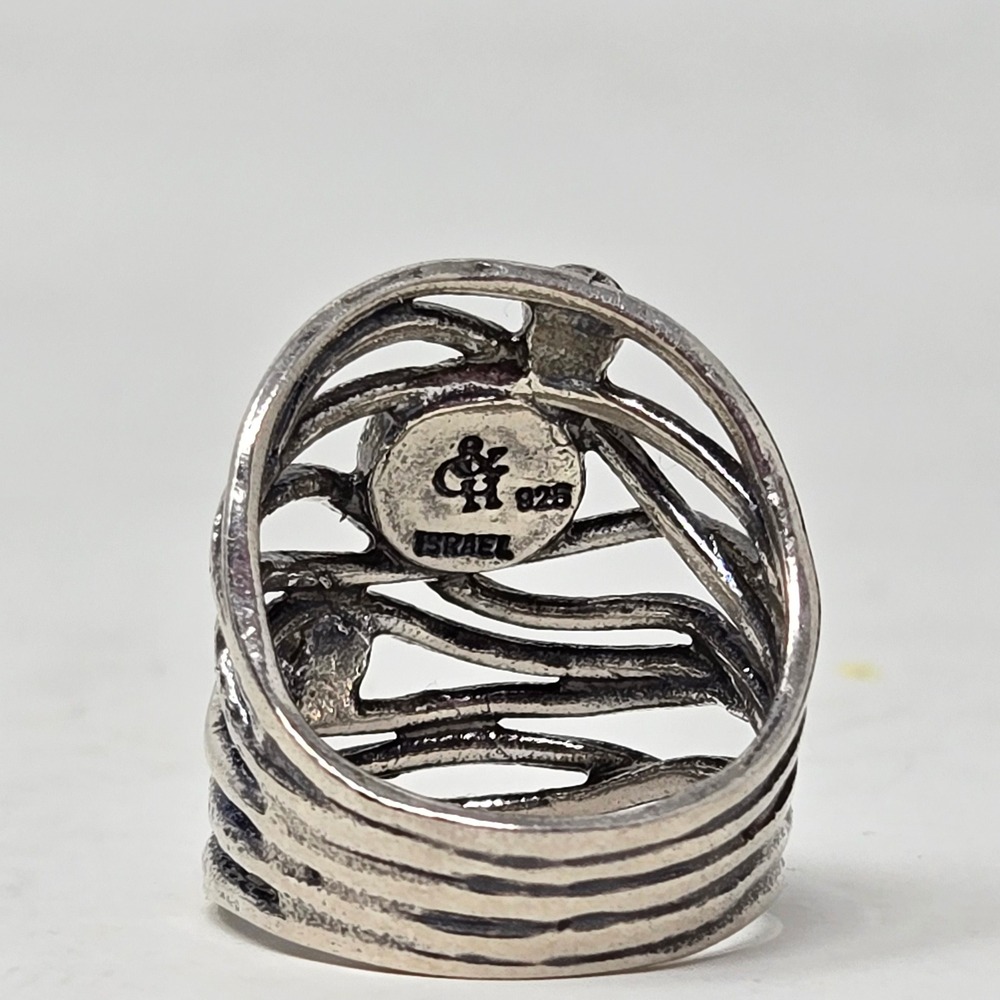 Orna Lalo Israel 925 Sterling Silver Lapis Lazuli CZ Wide Cage Band Ring Size 7 - Picture 8 of 9